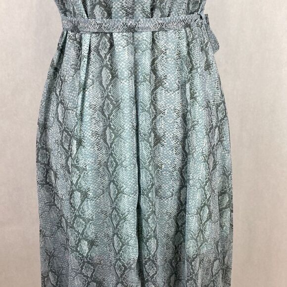 NWT Dee Elly Tie Accent Wrap Dress Snake Print Sheer Maxi - Picture 8 of 13